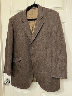 Purdey- Men's Brown Herringbone Wool Blazer